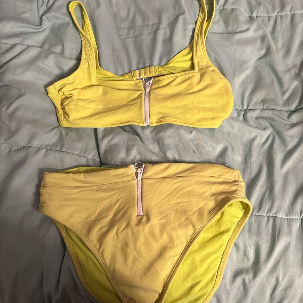 Neon Green Bikini Set with Zipper Detail